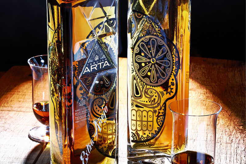 Mass Produced Custom Designed Arta Tequila Custom Glass Bottle